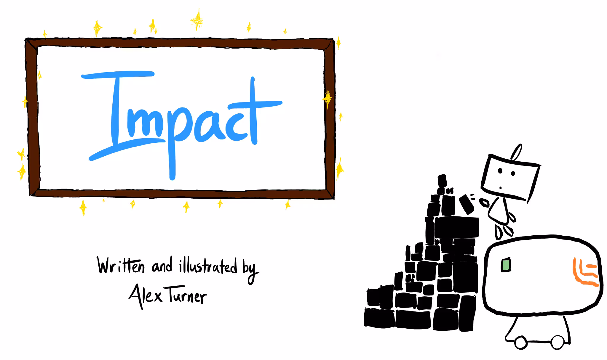 The title card for the series. A cute robot plays around with blocks.