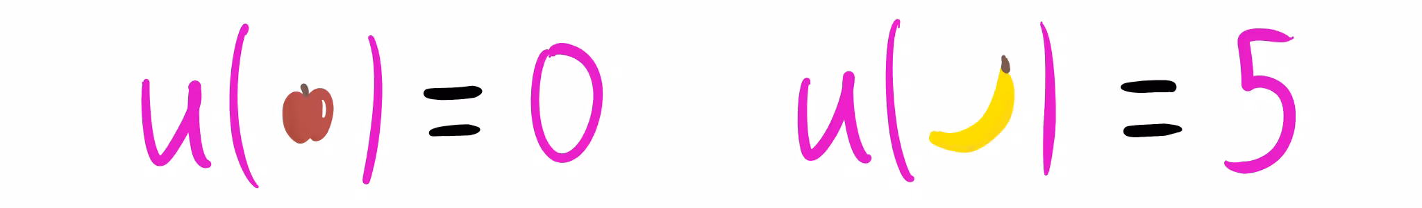 Two equations. The first equation shows u(apple) = 0. The second shows u(banana) = 5.