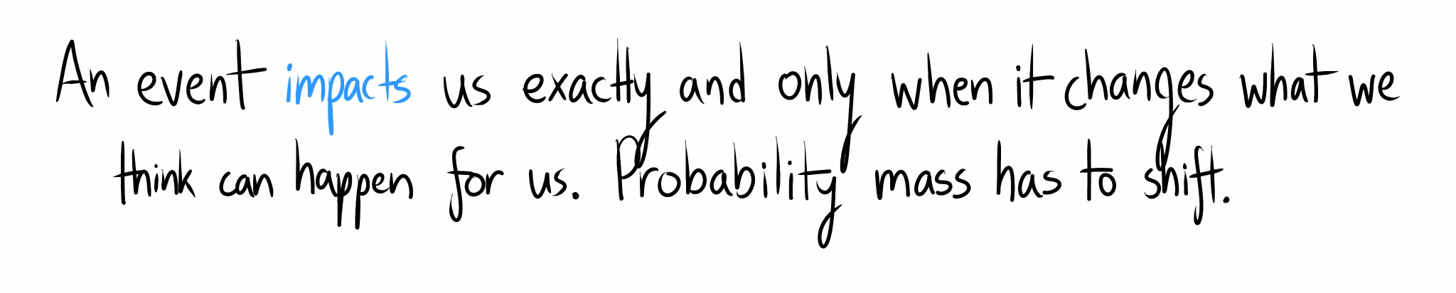 "An event impacts us exactly and only when it changes what we think can happen for us. Probability mass has to shift."