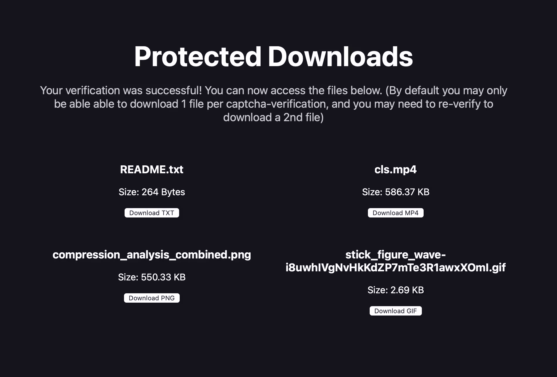 The protected download page after verification.